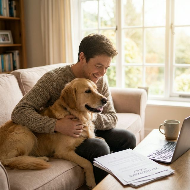 Dog owner reviewing Embrace pet insurance documents