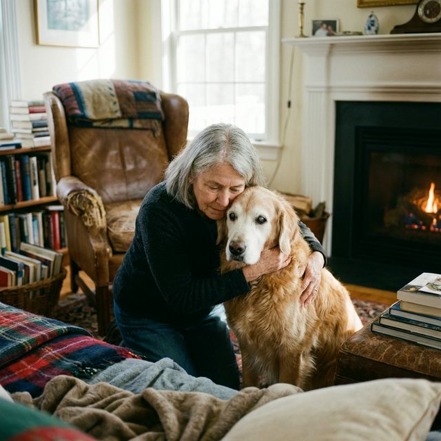 Senior Golden Retriever with owner