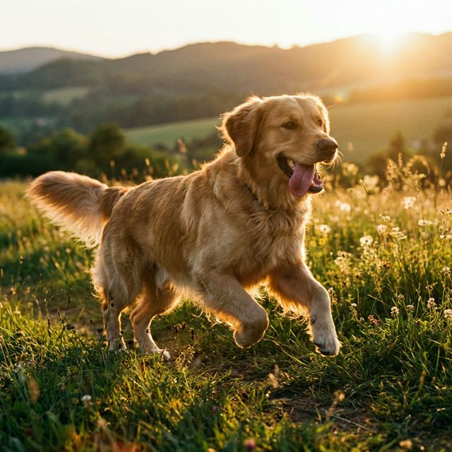 Golden Retriever running in grass