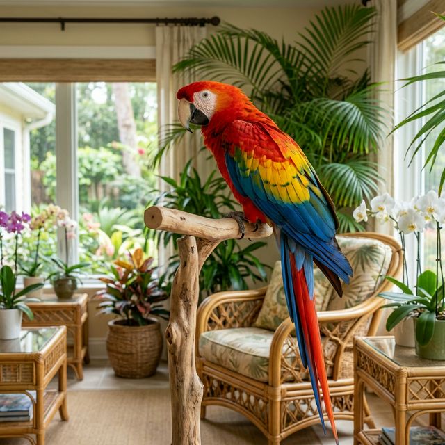 Scarlet Macaw preening