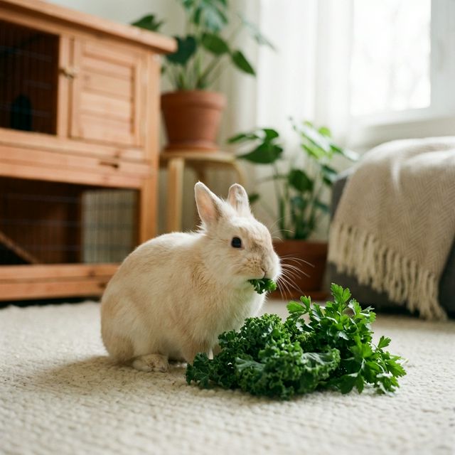 Cute rabbit eating hay