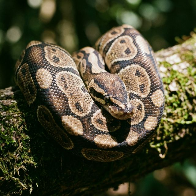 Ball python wrapped around a branch