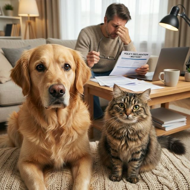 Pet owner reviewing insurance documents with dog