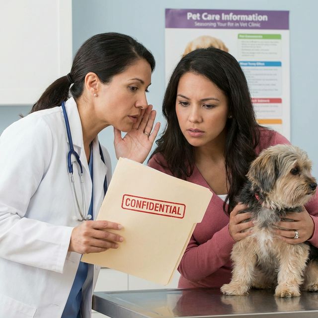 Veterinarian reviewing insurance paperwork